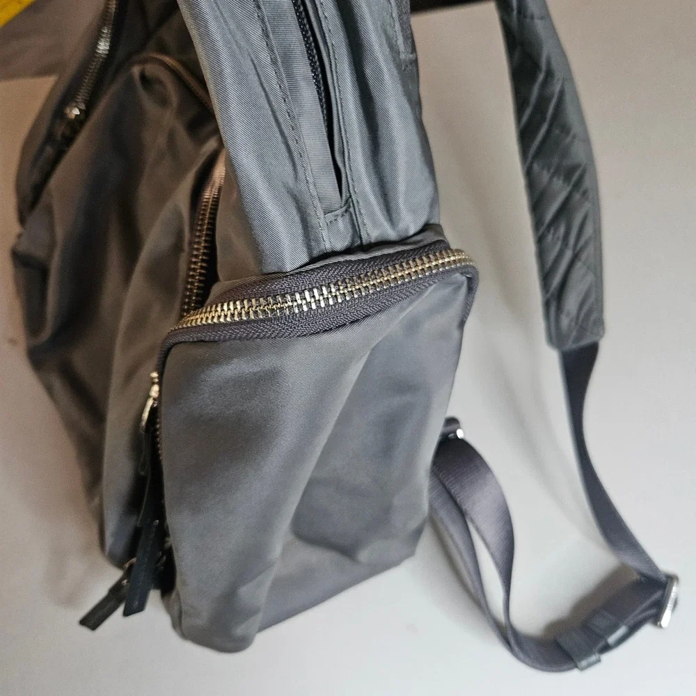 Tumi Voyageur Grey Nylon Laptop Backpack Silver Hardware Travel Bag